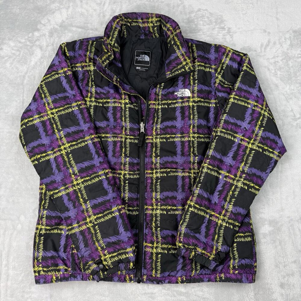 The North Face Women’s Puffer Jacket Size L Purple Yellow Plaid Insulated LT Ski